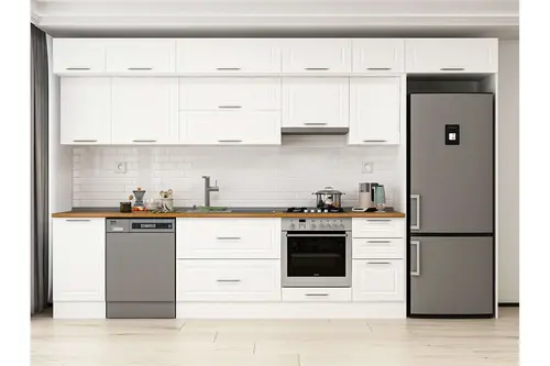 Alvinka 370X240 Cm Klasik Mebran Mutfak Dolabı, Mb E80S45S45 1 Mebran Beyaz Suntalam