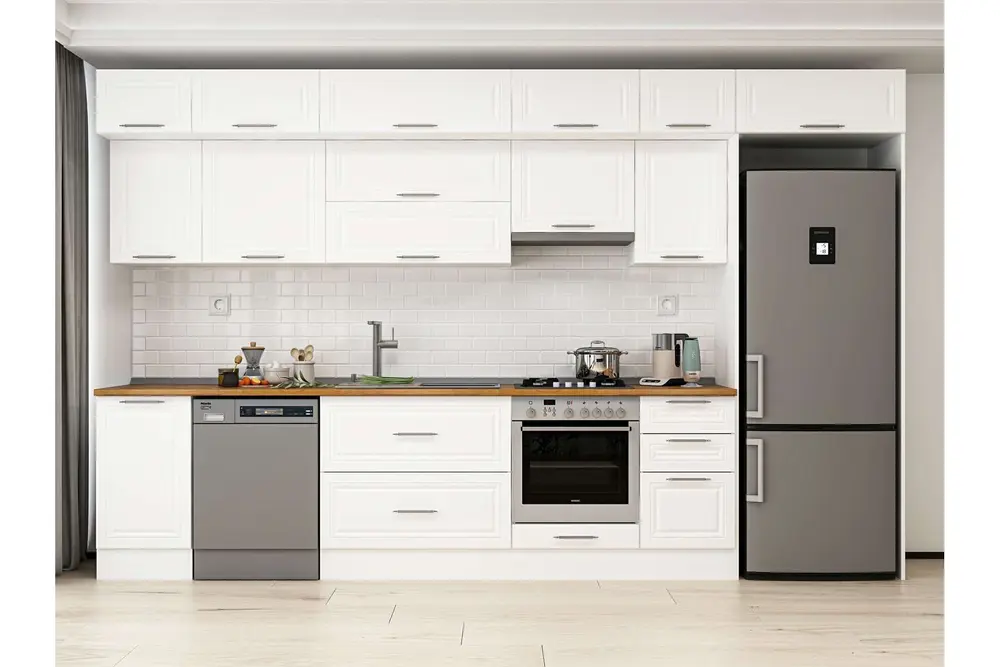 Alvinka 370X240 Cm Klasik Mebran Mutfak Dolabı, Mb E80S45S45 1 Mebran Beyaz Suntalam