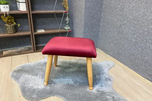 Trend Puf, Bordo, Naturel Ahşap Ayak