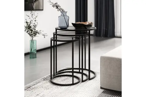 Marsah Home Zigon Sehpa Takımı, Metal Ayaklı, Füme Camlı