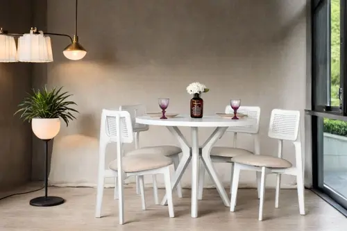 Sarte Beyaz Ahşap Yuvarlak Masa Sandalye Takımı 100X100