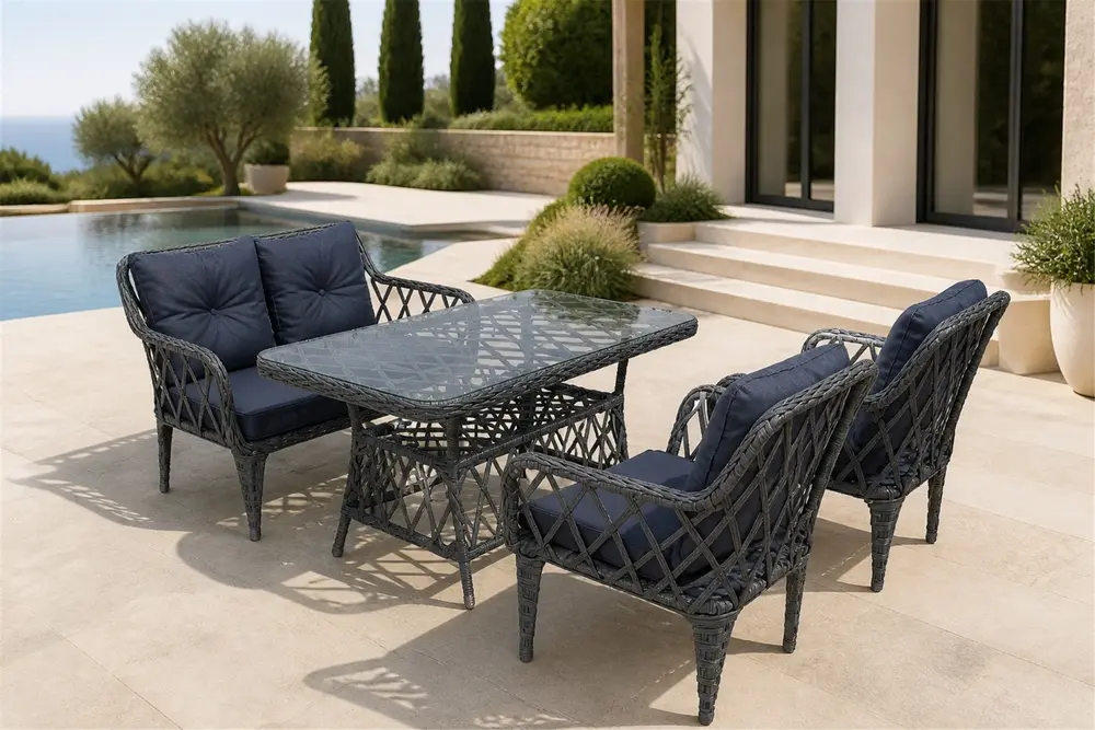 Ahlat Mini 4 Kişilik Rattan Balkon Takımı, Antrasit