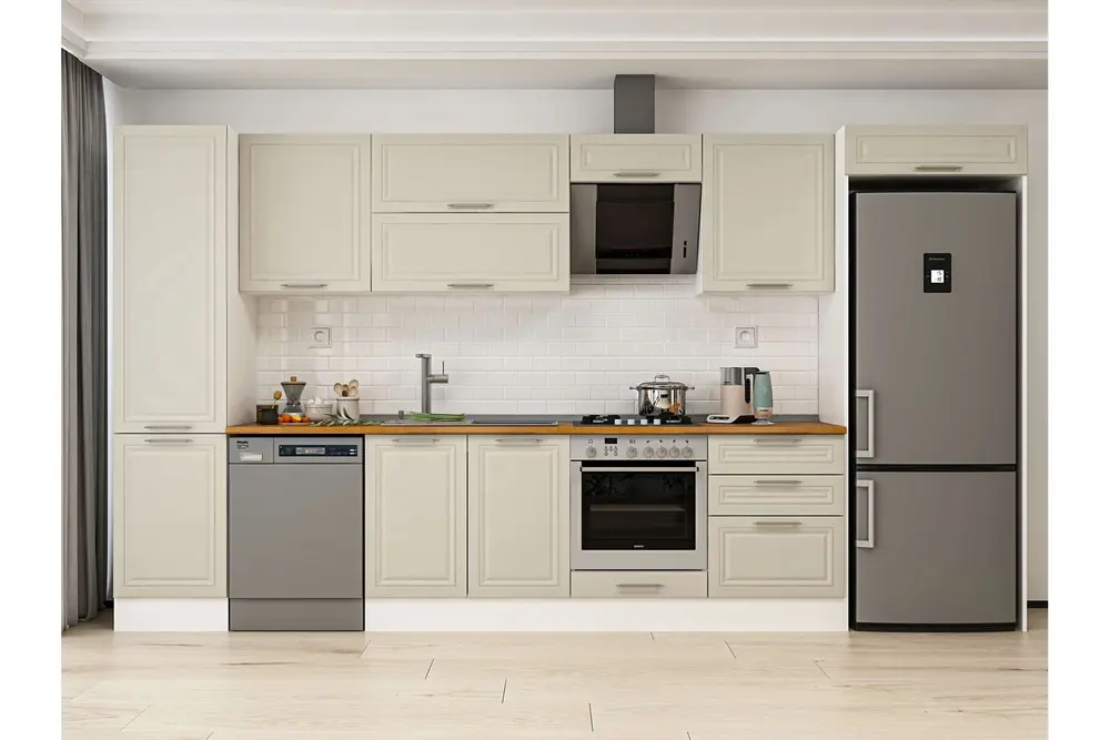 Alvinka 390X222 Cm Klasik Mebran Mutfak Dolabı, Mbb E80B50S60 2 Mebran Kumtaşı Suntalam