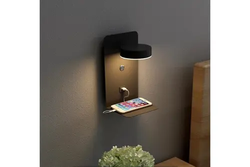 Duo Usb Şarjlı Mafsallı Oynar Başlıklı Aplik, Siyah