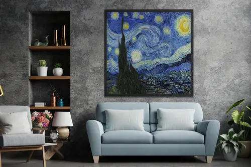 Ahşap Yağlı Boya Dokulu Tablo, Van Gogh Yıldızlı Gece