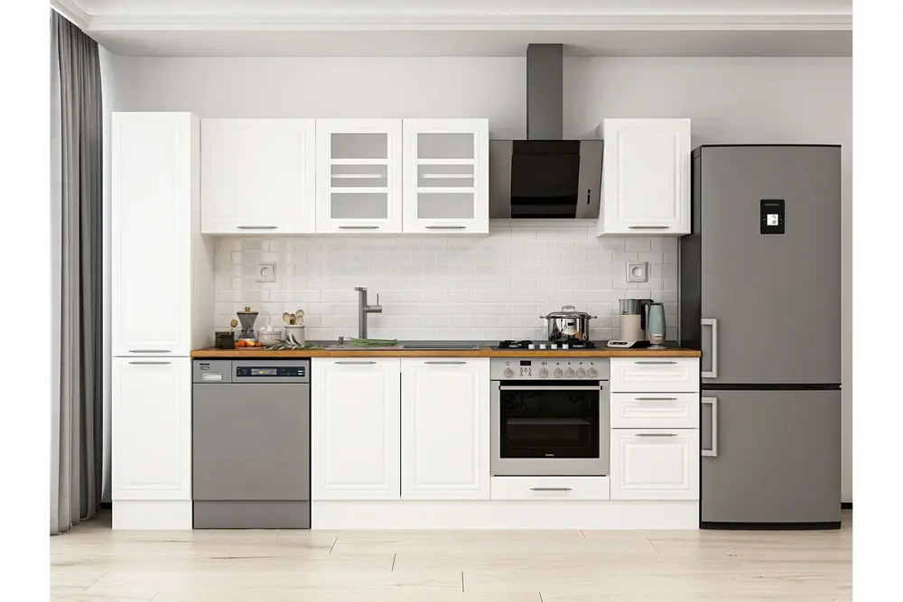 Alvinka 295X210 Cm Klasik Mebran Mutfak Dolabı, Mb E90B40S45 3 Mebran Beyaz Suntalam