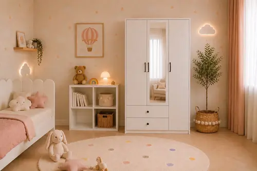 Eriza Çocuk Genç Odası Dolabı, 3 Kapaklı, Beyaz