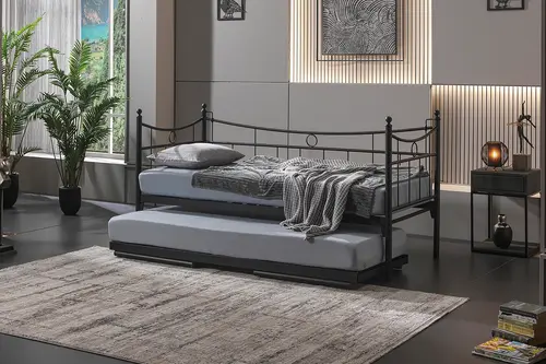 Daily Daybed Metal Yavrulu Karyola, Siyah, 90X200
