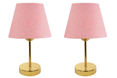 Evlight Metal Ayaklı İkili Abajur, Gold Pembe