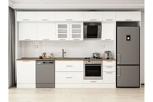 Alvinka 380X240 Cm Klasik Mebran Mutfak Dolabı, Mb E80S60S40 3 Mebran Beyaz Suntalam