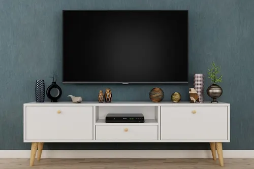 Penta Tv Sehpası, Ahşap Ayaklı, Beyaz, 160 Cm