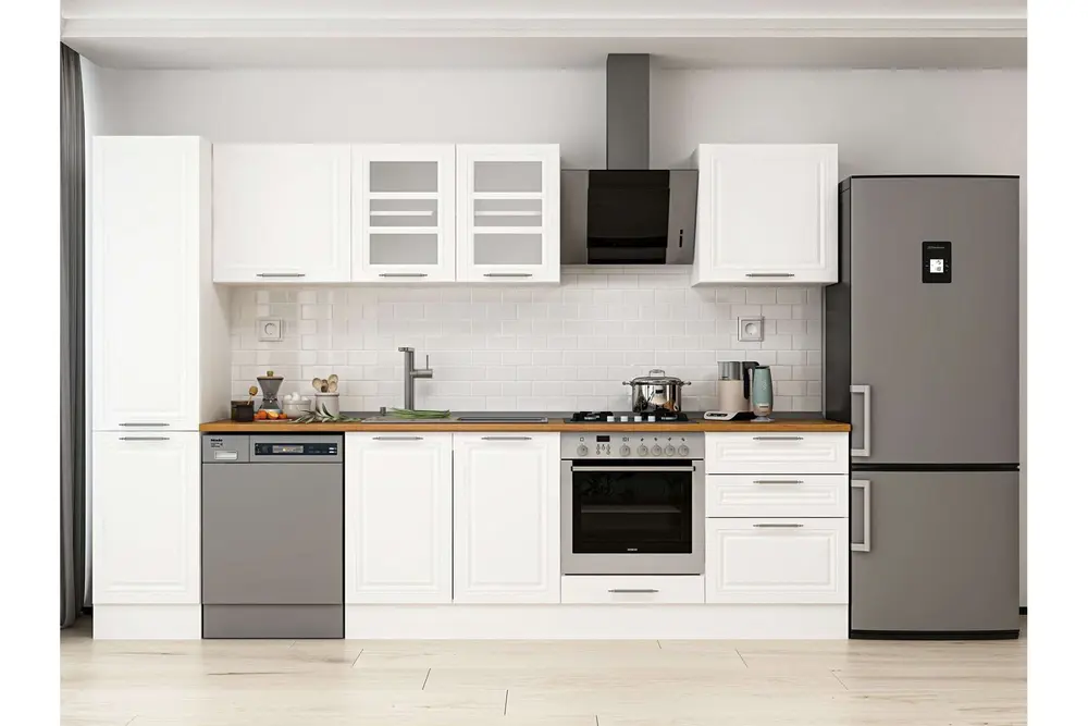 Alvinka 315X210 Cm Klasik Mebran Mutfak Dolabı, Mb E90B45S60 3 Mebran Beyaz Suntalam