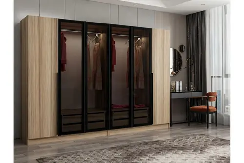 Kale Plus 6 Kapaklı 4Ç Dolap Dore Plus Dore Füme Cam 190Cm