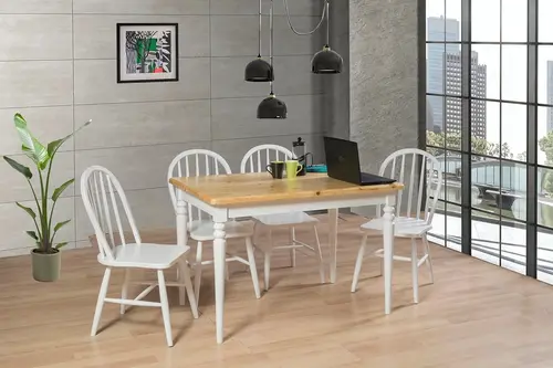 Harput Masa Ve Amerikan Sandalye, Meşe Beyaz, 140X80