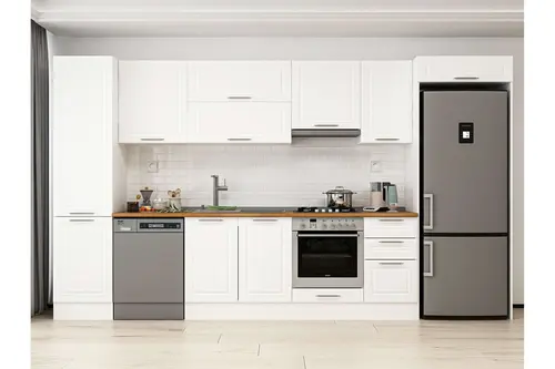 Alvinka 385X222 Cm Klasik Mebran Mutfak Dolabı, Mbb E90B50S45 1 Mebran Beyaz Mdf