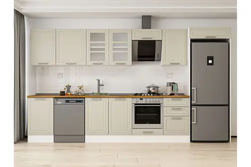 Alvinka 390X222 Cm Klasik Mebran Mutfak Dolabı, Mb E90S50S50 3 Mebran Kumtaşı Suntalam