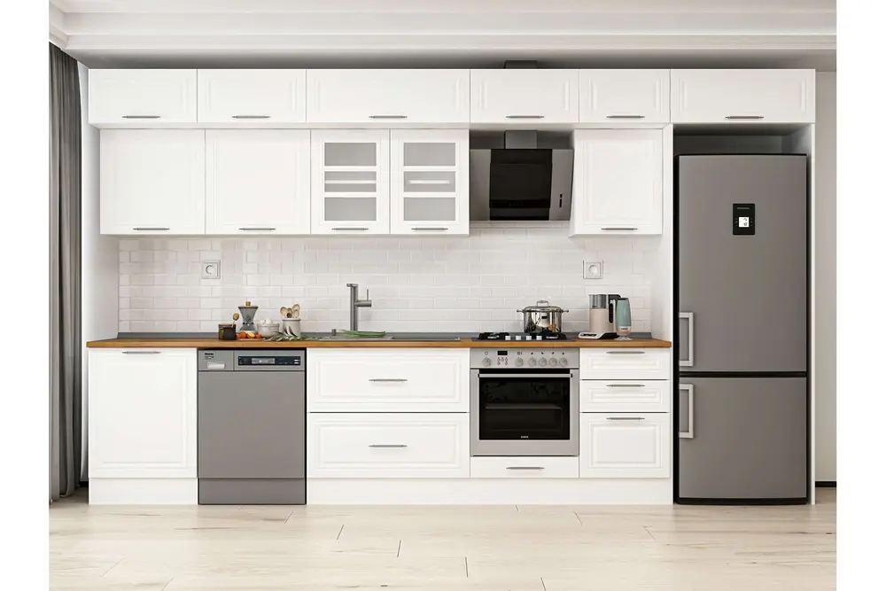 Alvinka 390X240 Cm Klasik Mebran Mutfak Dolabı, Mb E80S60S50 3 Mebran Beyaz Suntalam
