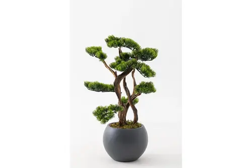Flora Yapay Bonsai, Gri Küre Saksı, 10 Dal, 100 Cm