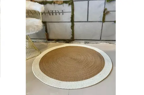 Halımax Milda El Örgüsü Jüt Kilim 69, Yuvarlak, Hasır, 90X90