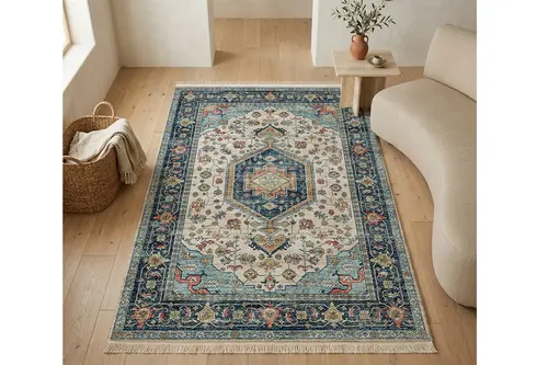 Mavi Antik Kapı Dokulu Dokuma Taban Halı, 672 Yng 80X150 Cm