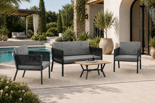 Mizu 4 Kişilik Balkon Bahçe Takımı Masalı, Gri