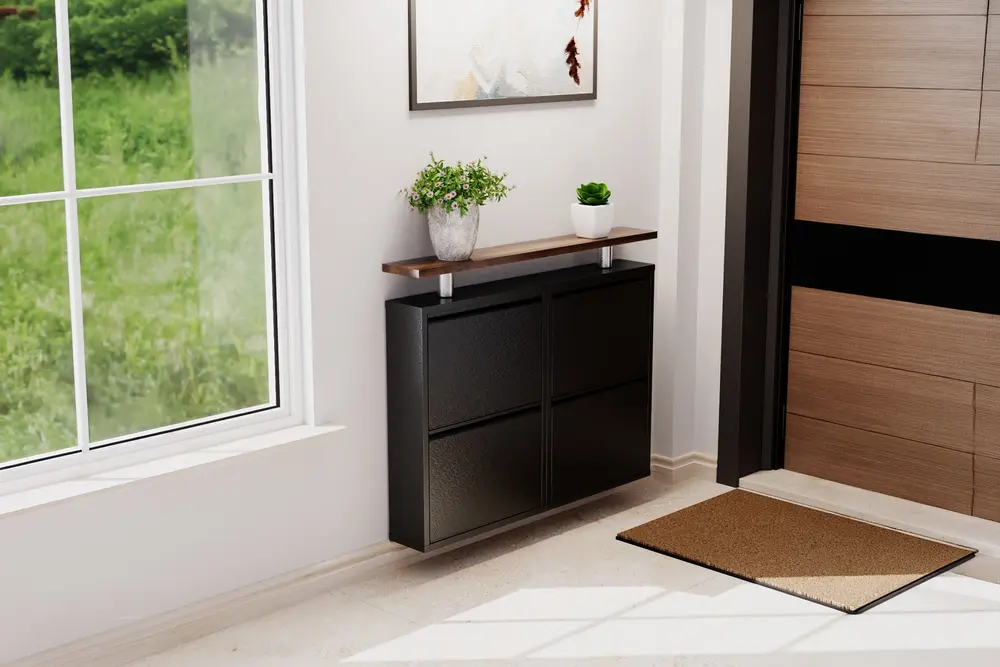 Nova Raflı Metal Ayakkabılık, Siyah, 4 Kapaklı