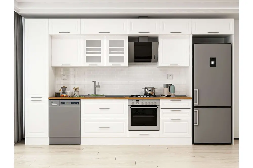 Alvinka 385X240 Cm Klasik Mebran Mutfak Dolabı, Mbb E80B45S60 3 Mebran Beyaz Suntalam