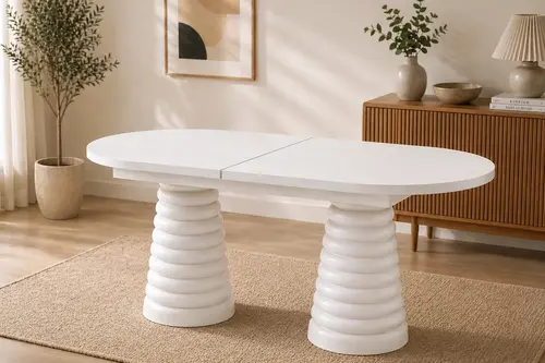 Oval Class Konik Açılır Mutfak Masası, Beyaz, 160 Cm