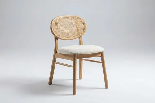 Oslo Sandalye, Naturel Ahşap, Krem Kumaş