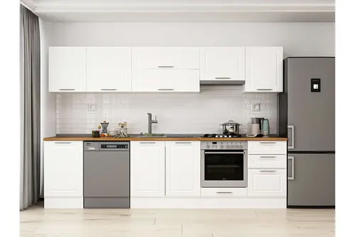 Alvinka 300X210 Cm Klasik Mebran Mutfak Dolabı, M E80S50S50 1 Mebran Beyaz Suntalam