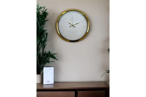 Elegant White Gold Metal Duvar Saati 40 Cm