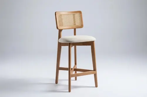 Zion Bar Sandalyesi, Naturel Ahşap, Krem Kumaş