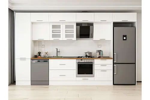 Alvinka 400X240 Cm Klasik Mebran Mutfak Dolabı, Mbb E90B50S60 3 Mebran Beyaz Suntalam