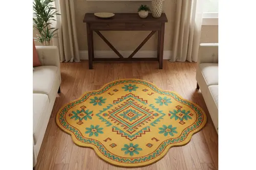 Hardal Motifli Özel Kesim Dokuma Taban Halı, 447 Yng, 80X80 Cm