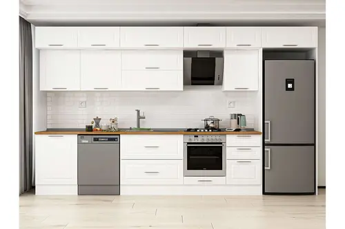 Alvinka 390X240 Cm Klasik Mebran Mutfak Dolabı, Mb E80S60S50 2 Mebran Beyaz Suntalam