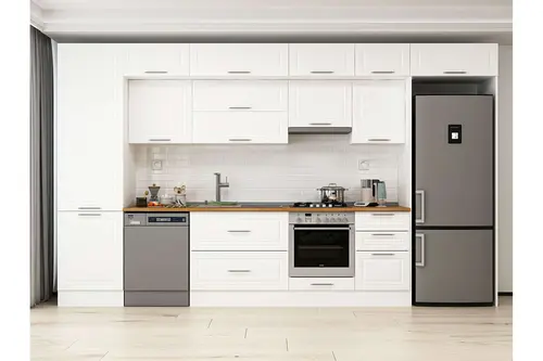 Alvinka 390X240 Cm Klasik Mebran Mutfak Dolabı, Mbb E80B60S50 1 Mebran Beyaz Suntalam