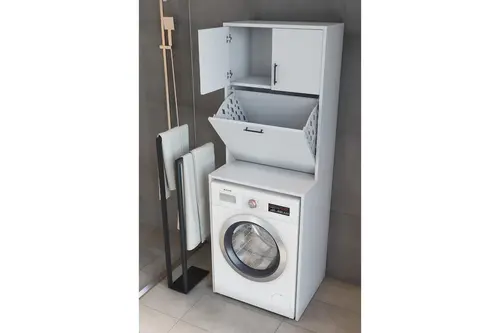 Alaska Çift Kirli Sepetli Banyo Dolabı, Beyaz