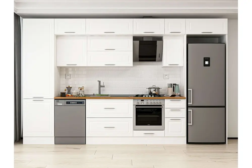 Alvinka 380X240 Cm Klasik Mebran Mutfak Dolabı, Mbb E80B60S40 2 Mebran Beyaz Suntalam
