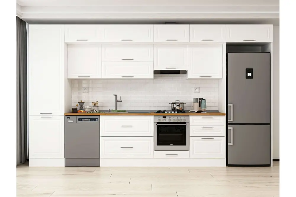 Alvinka 400X240 Cm Klasik Mebran Mutfak Dolabı, Mbb E80B60S60 2 Mebran Beyaz Suntalam
