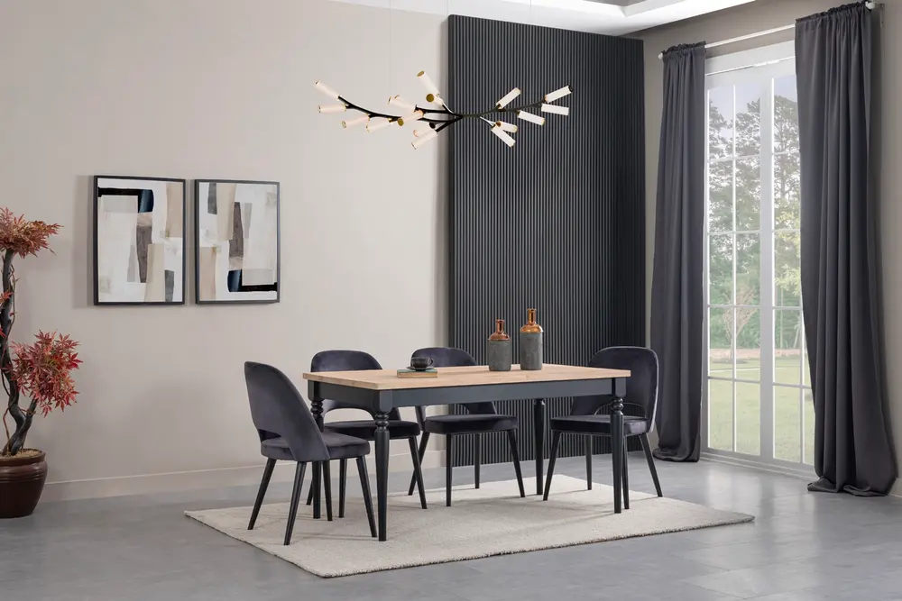 Black Ahşap Masa Takımı, 140X80