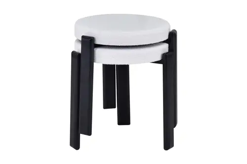 Teras Siyah Metal Ayak Teddy Kumaş İstiflenebilir Tabure, 2 Adet, Beyaz
