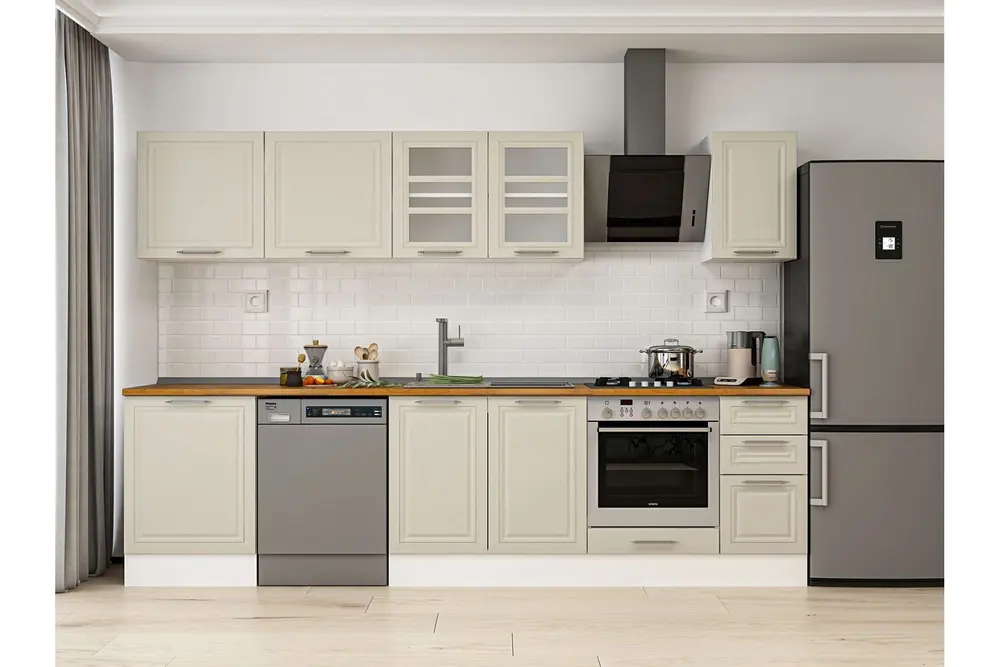 Alvinka 300X210 Cm Klasik Mebran Mutfak Dolabı, M E80S60S40 3 Mebran Kumtaşı Suntalam