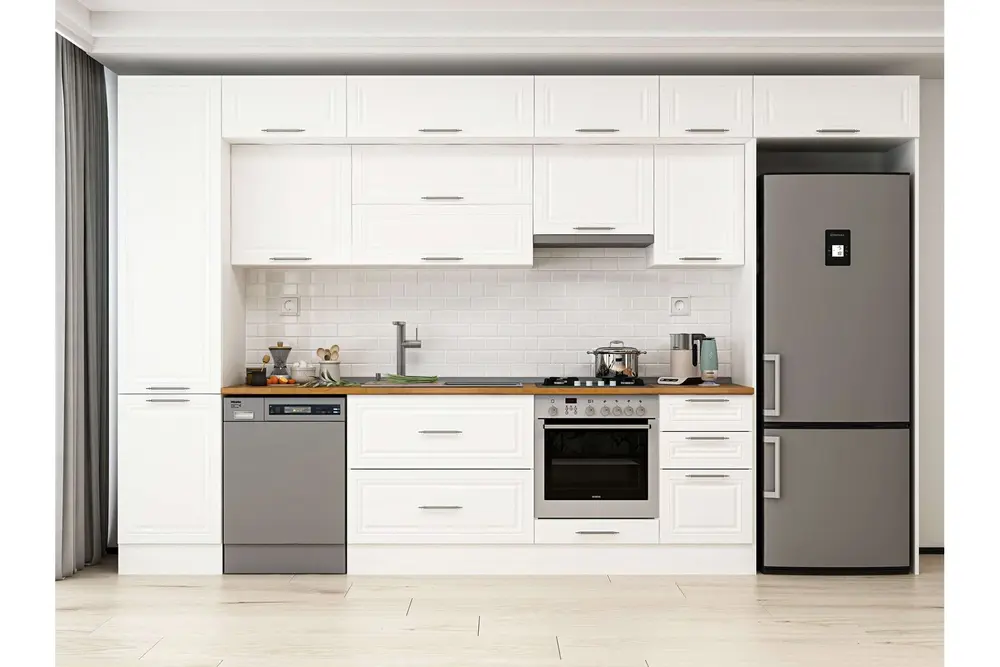 Alvinka 385X240 Cm Klasik Mebran Mutfak Dolabı, Mbb E90B50S45 1 Mebran Beyaz Suntalam