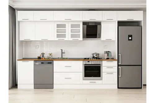 Alvinka 375X240 Cm Klasik Mebran Mutfak Dolabı, Mb E80S50S45 3 Mebran Beyaz Suntalam