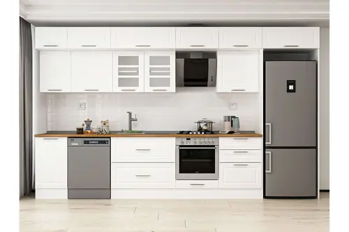 Alvinka 395X240 Cm Klasik Mebran Mutfak Dolabı, Mb E90S45S60 3 Mebran Beyaz Suntalam