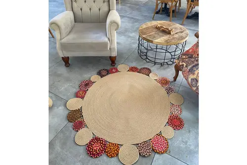 Milda Jüt Kilim 47, Yuvarlak, El Örgüsü, 140X140