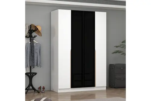 Alin 2 Gizli Çekmeceli 4 Kapaklı Beyaz Dolap 2 Füme Cam, 2 Beyaz Kapaklı