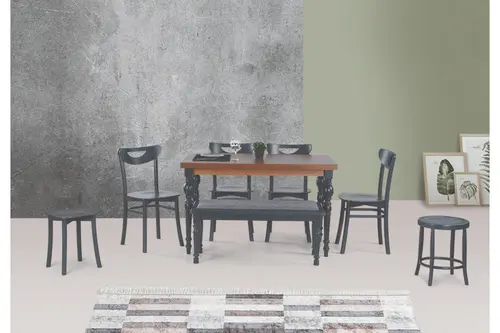 Damla Country Masa + Alman Sandalye, Antrasit, 125X80
