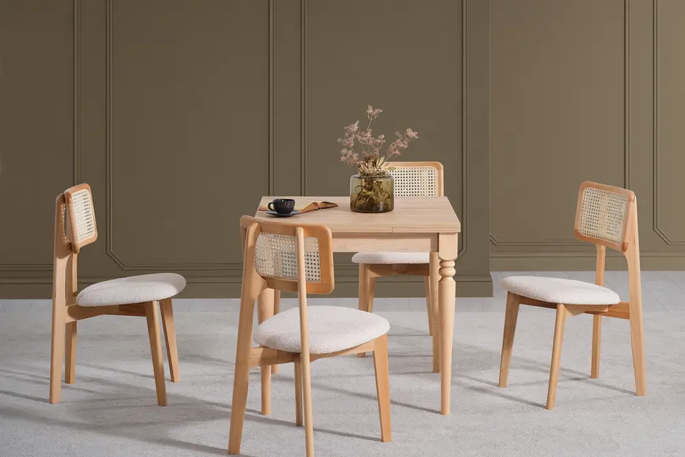 Natura Çizilmez Açılır Masa Takımı,Meşe 70X80