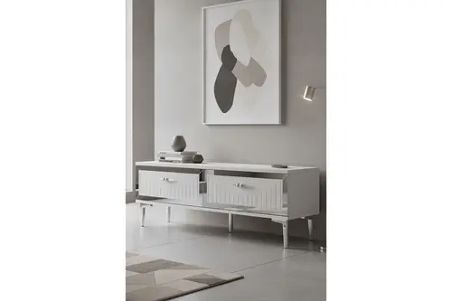 Tuna Tv Sehpası, Beyaz Silver, 120 Cm, Tsa1204Bs